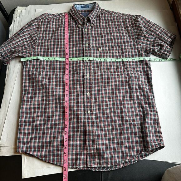 Vintage Pendleton Woolen Mills Mens Button Up Shirt Green Red Plaid Short Sleeve - Picture 9 of 10